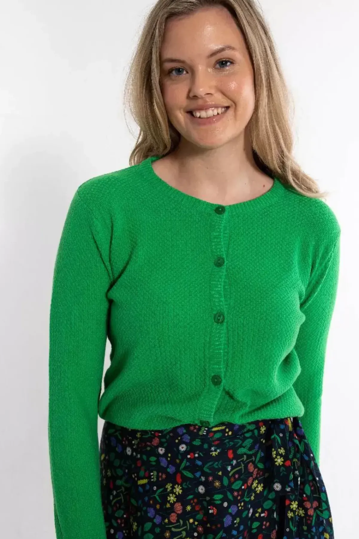 Danefæ Cardigan>Danesaga Pearl Knit Cardigan Green