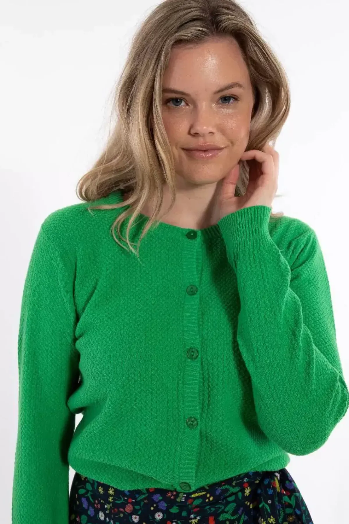 Danefæ Cardigan>Danesaga Pearl Knit Cardigan Green