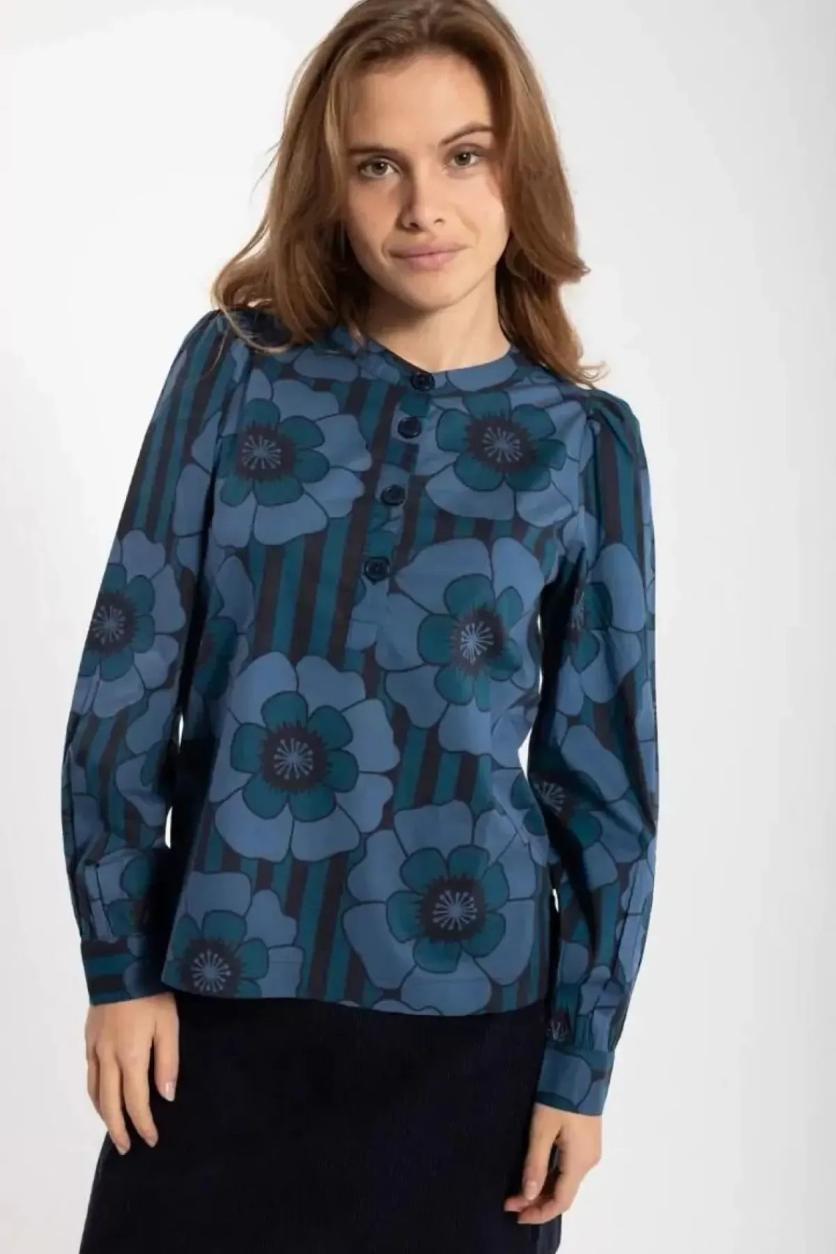 Danefæ Blusen>Danesanna Poplin Shirt Blue Power Flowers