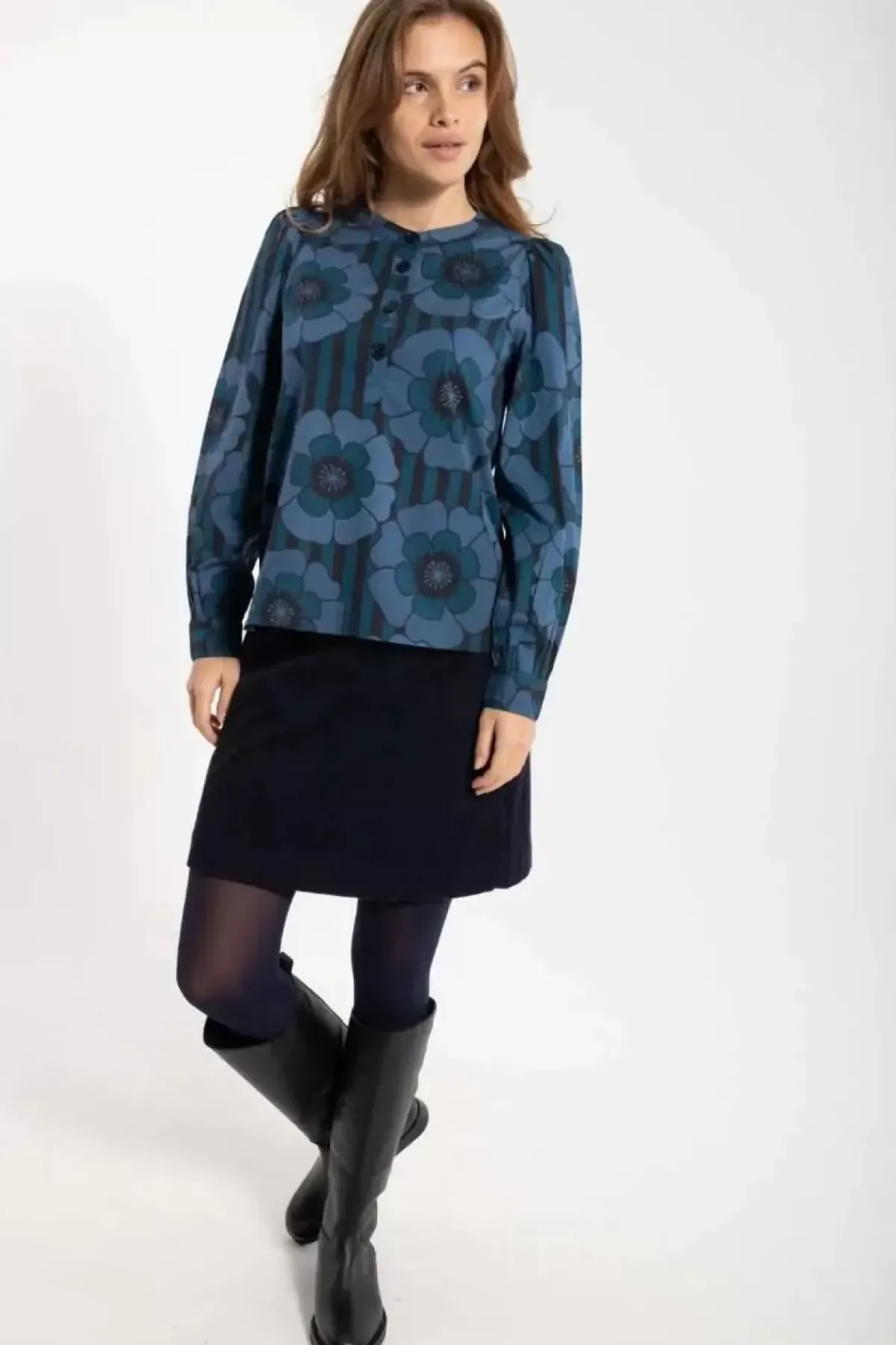 Danefæ Blusen>Danesanna Poplin Shirt Blue Power Flowers
