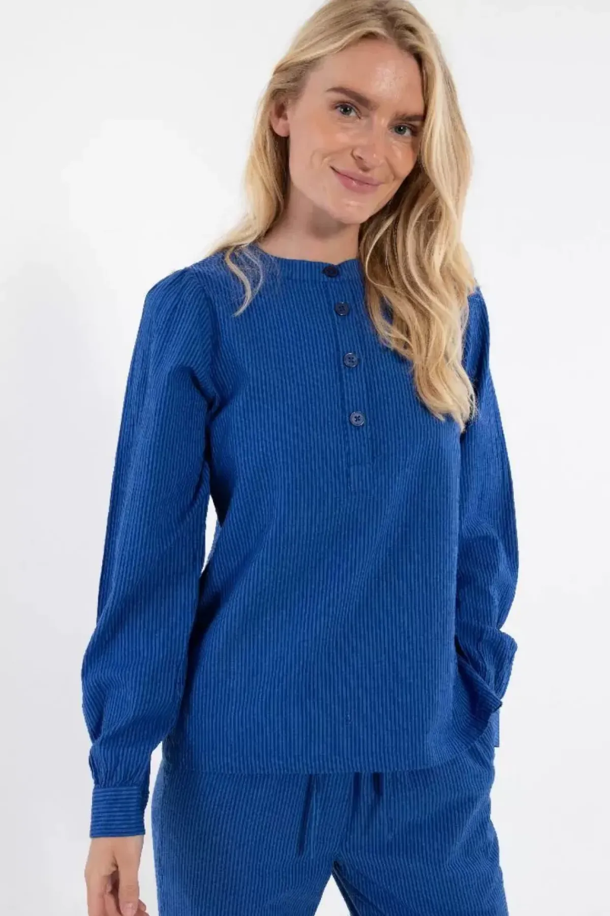 Danefæ Blusen>Danesanna Searsucker Shirt Deep Marine/Klein Blue