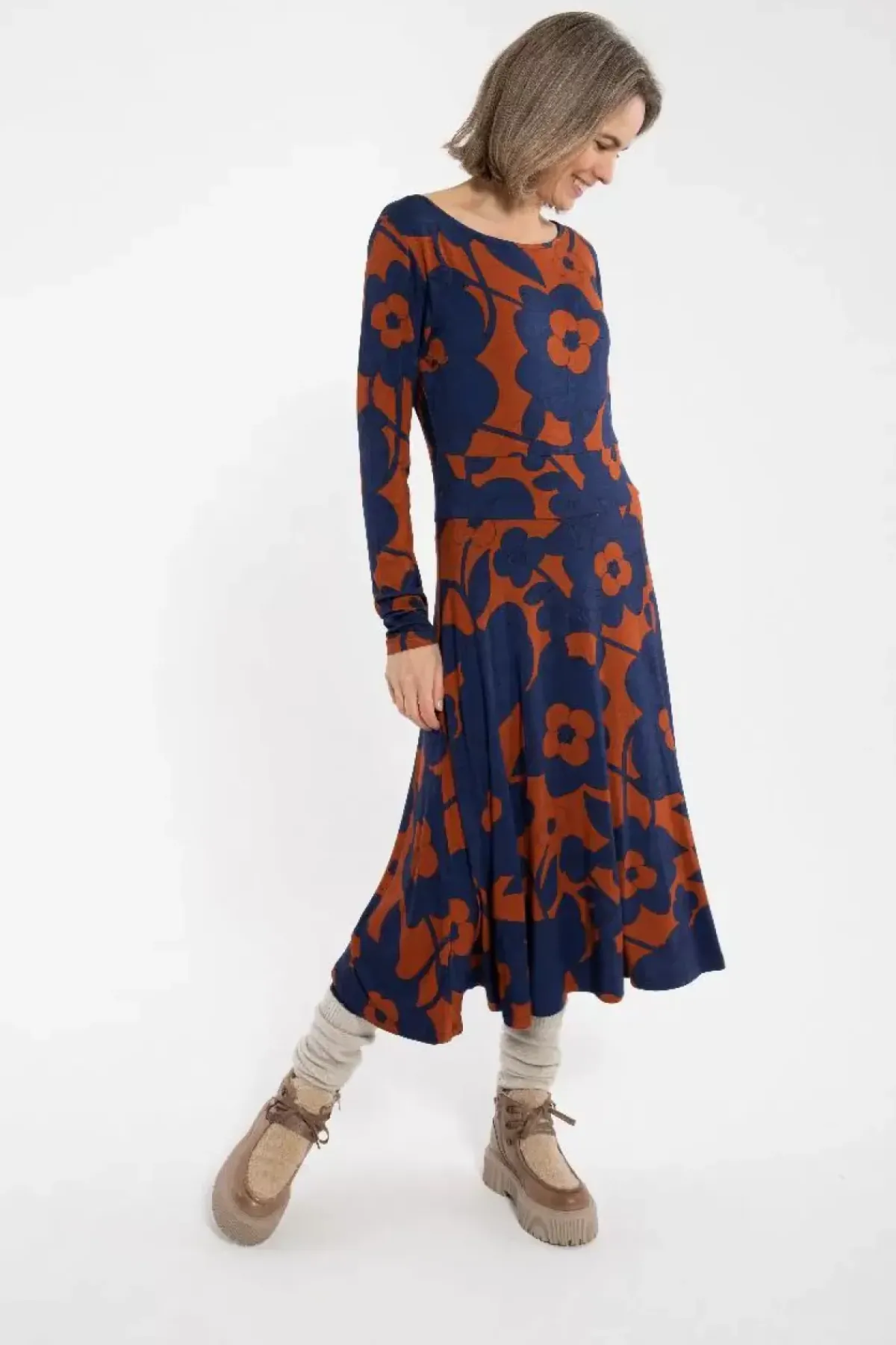 Danefæ Kleider>Danesigrid Viscose Dress Deep Marine/Rust Bloom Boom