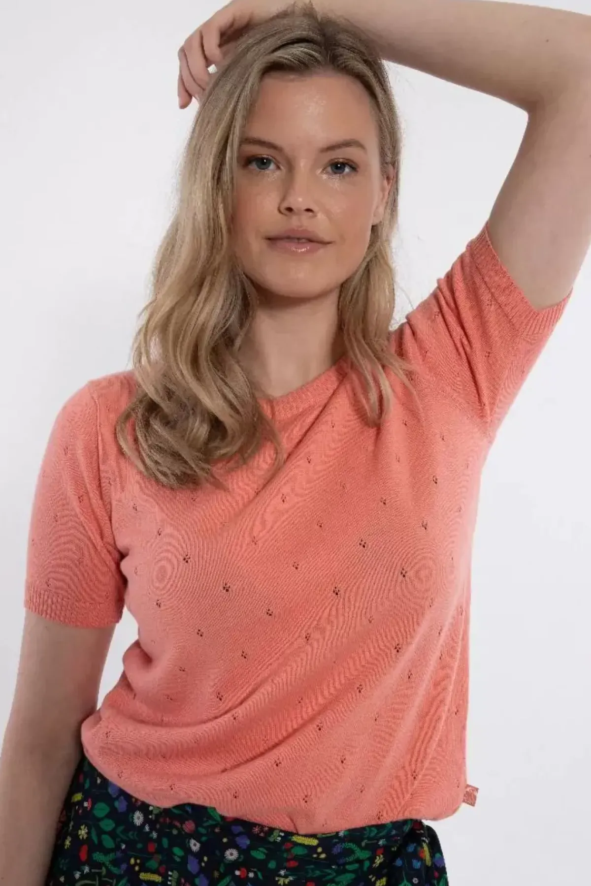 Danefæ T-Shirts>Danesilver Hole Knit Tee Coral