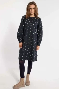 Danefæ Kleider>Danesocial Poplin Dress Black Miniflower