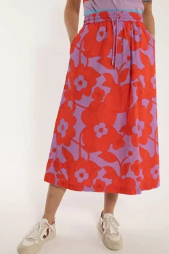 Danefæ Röcke>Danespresso Poplin Skirt Soft Viola/Bright Red Bloom Boom