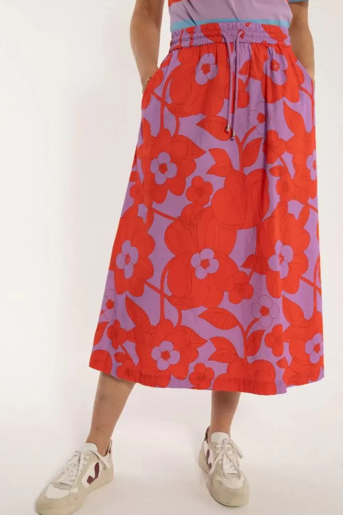 Danefæ Röcke>Danespresso Poplin Skirt Soft Viola/Bright Red Bloom Boom