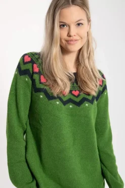 Danefæ Kleider>Danesukkertop Wool Sweater Dress Fall Jungle/Dk Navy/Rasberry Sorbet