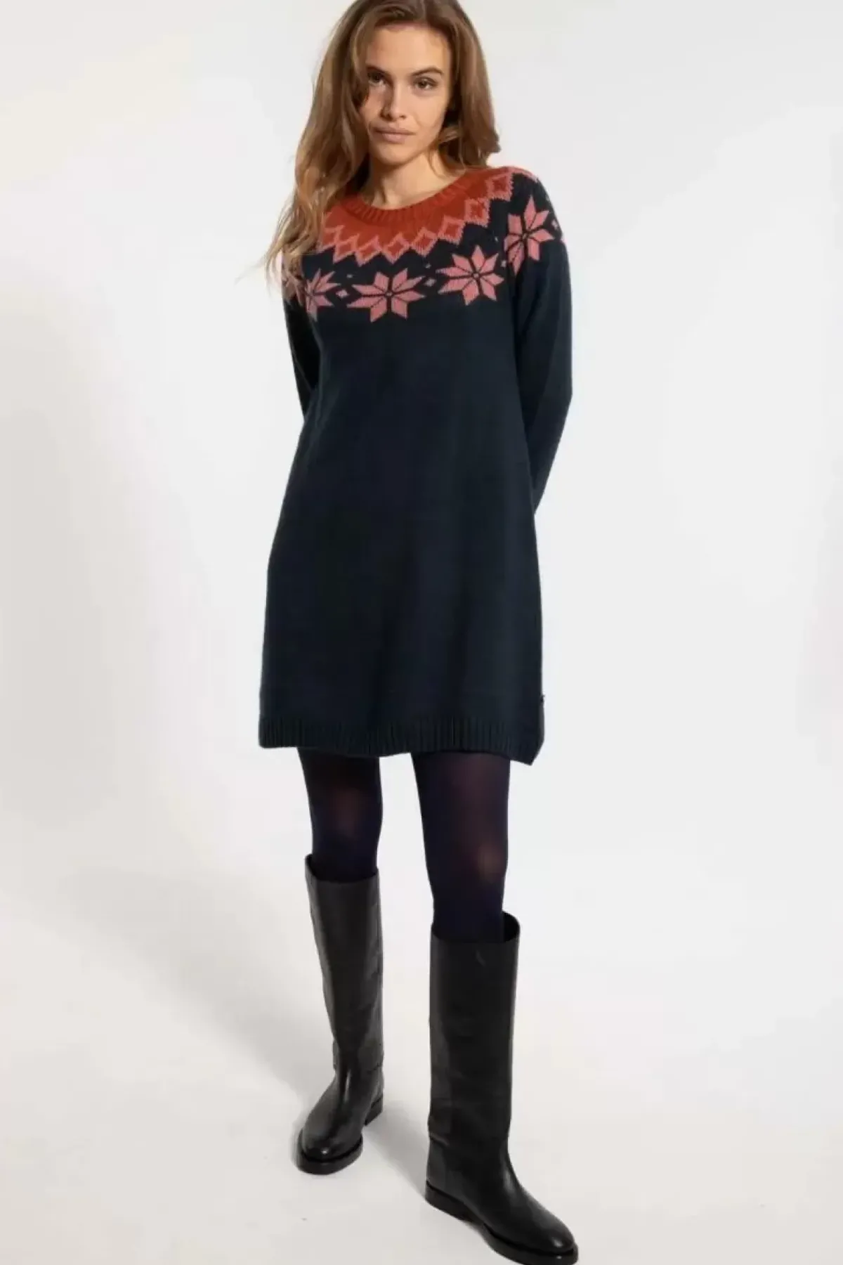 Danefæ Kleider>Danesukkertop Wool Sweater Dress Dk Navy/Old Rose/Brick