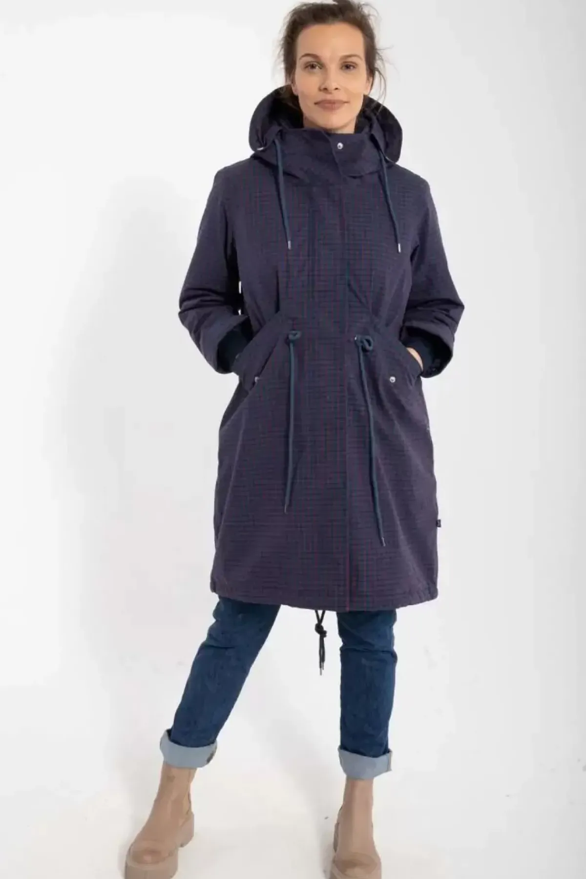 Danefæ Winterjacken>Danesvaneke Plaid Winter Parka Marine/Black/Redwine