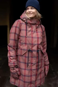 Danefæ Winterjacken>Danesvaneke Plaid Winter Parka Beige Rose/Dark Navy/Redwine