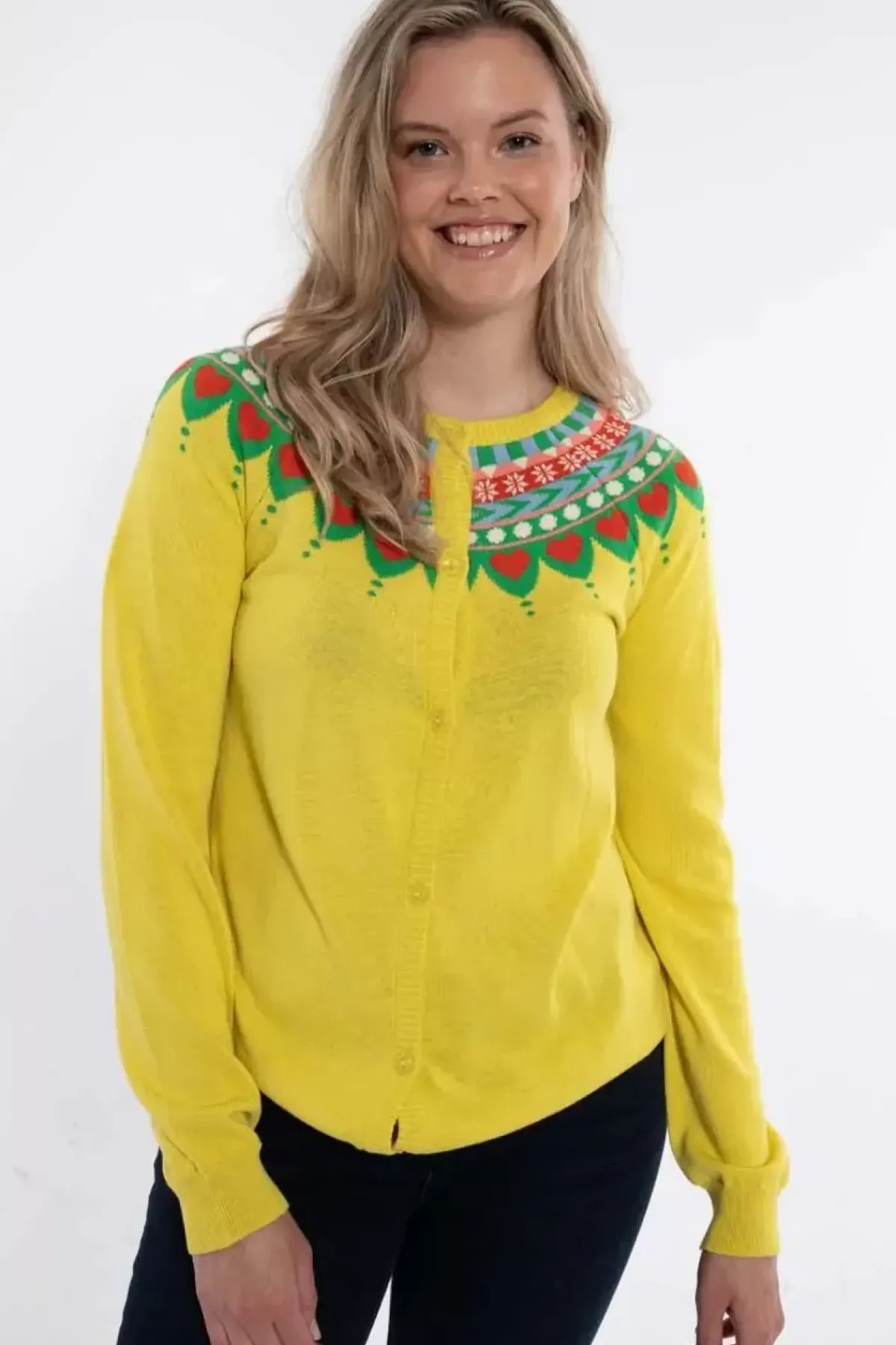 Danefæ Cardigan>Danesweetheart Cotton Knit Cardigan Faded Yellow