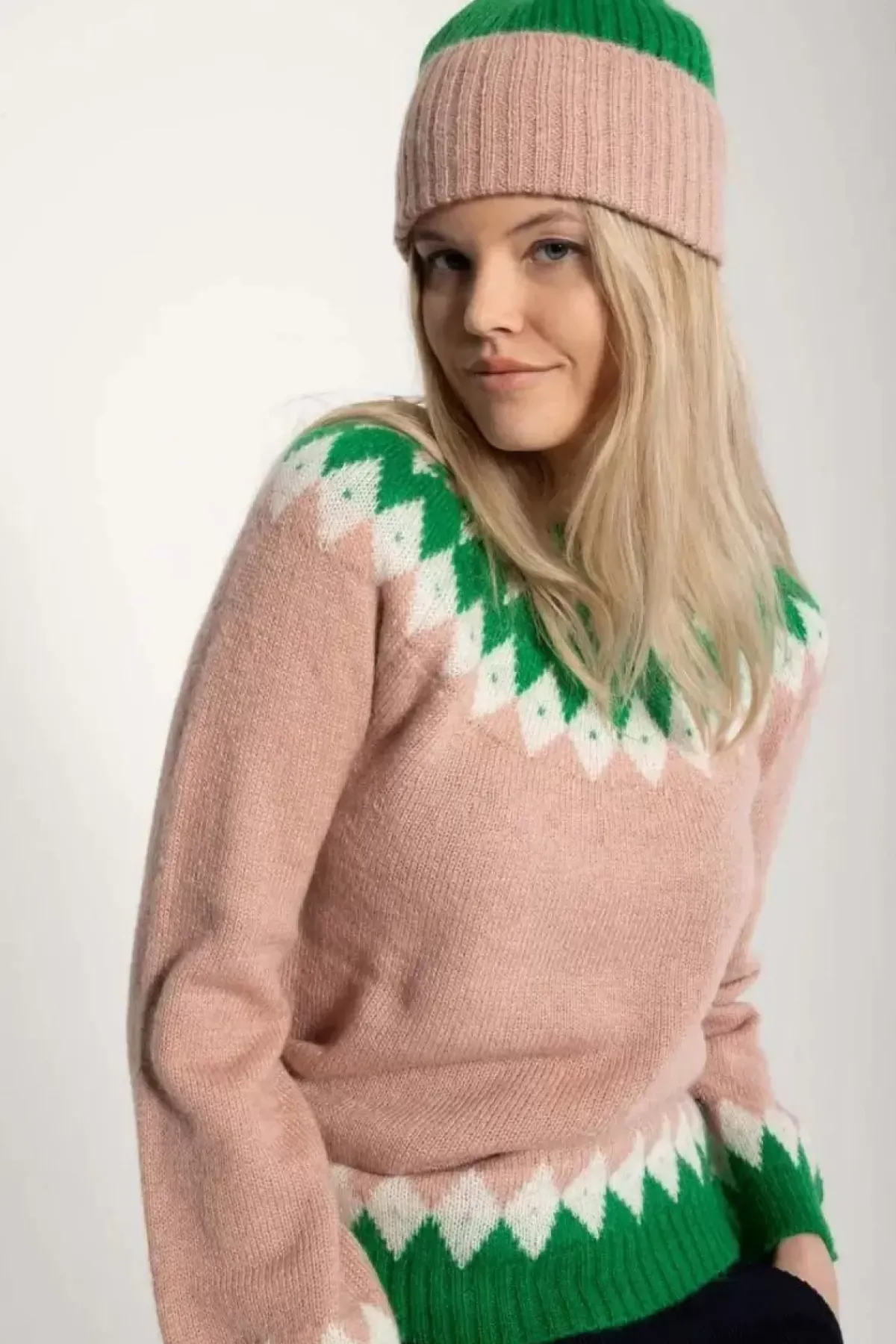 Danefæ Mützen/Hute>Danetop Beanie Powder Rose/Green