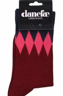 Danefæ Socken Und Strümpfe>Danewalk With Me Socks Redwine/Dk Navy Diamonds