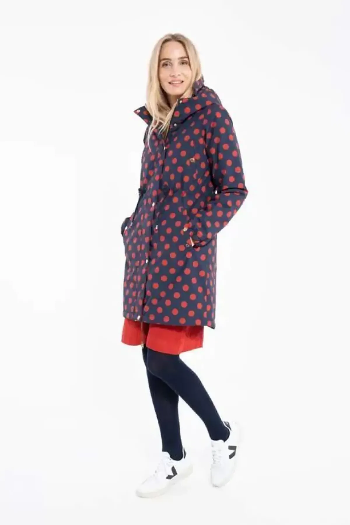 Danefæ Winterjacken>Danflora Winter Parka Dark Navy/Dark Rust Dots
