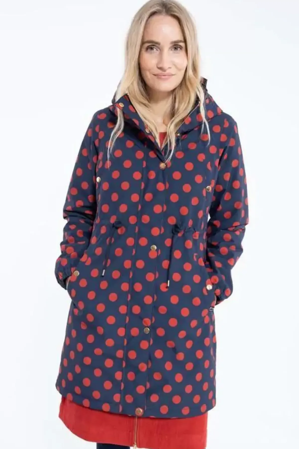 Danefæ Winterjacken>Danflora Winter Parka Dark Navy/Dark Rust Dots