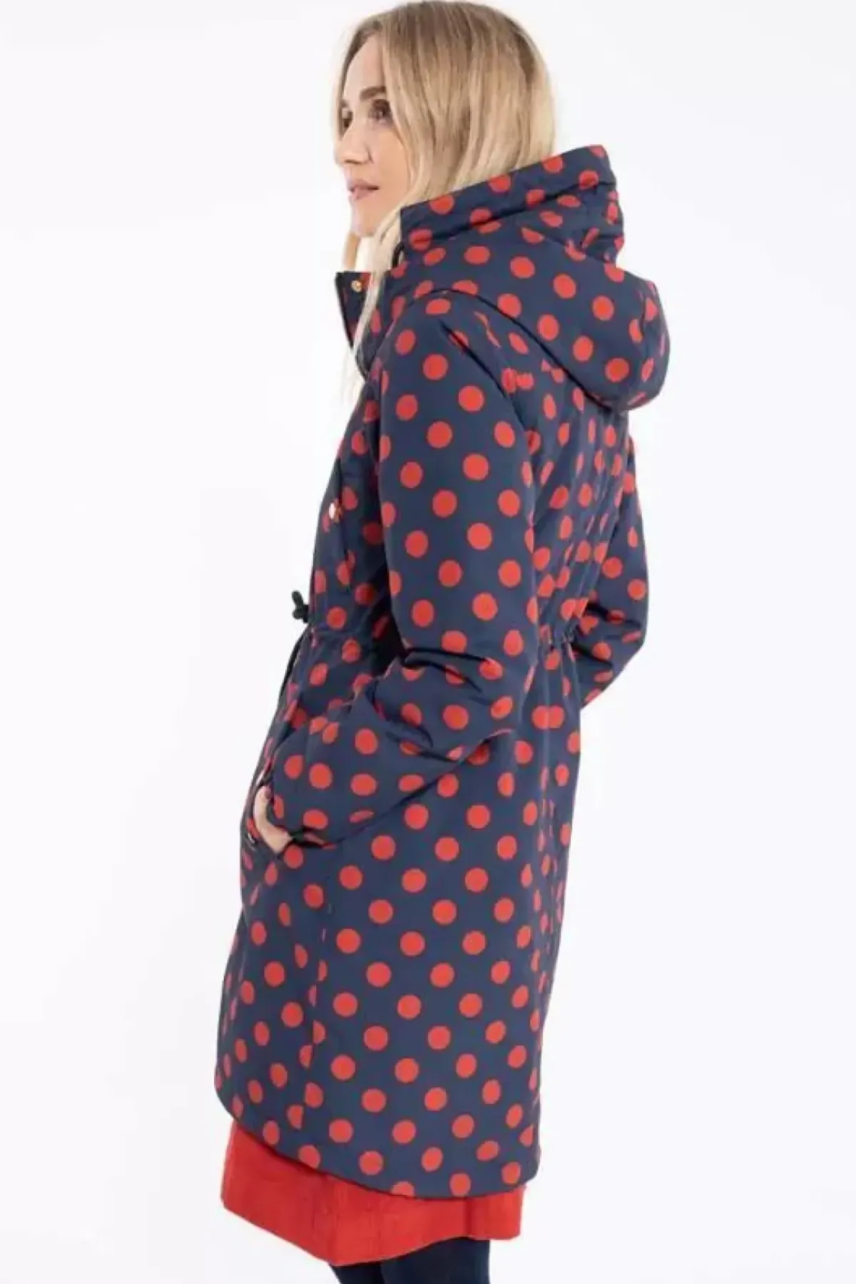 Danefæ Winterjacken>Danflora Winter Parka Dark Navy/Dark Rust Dots