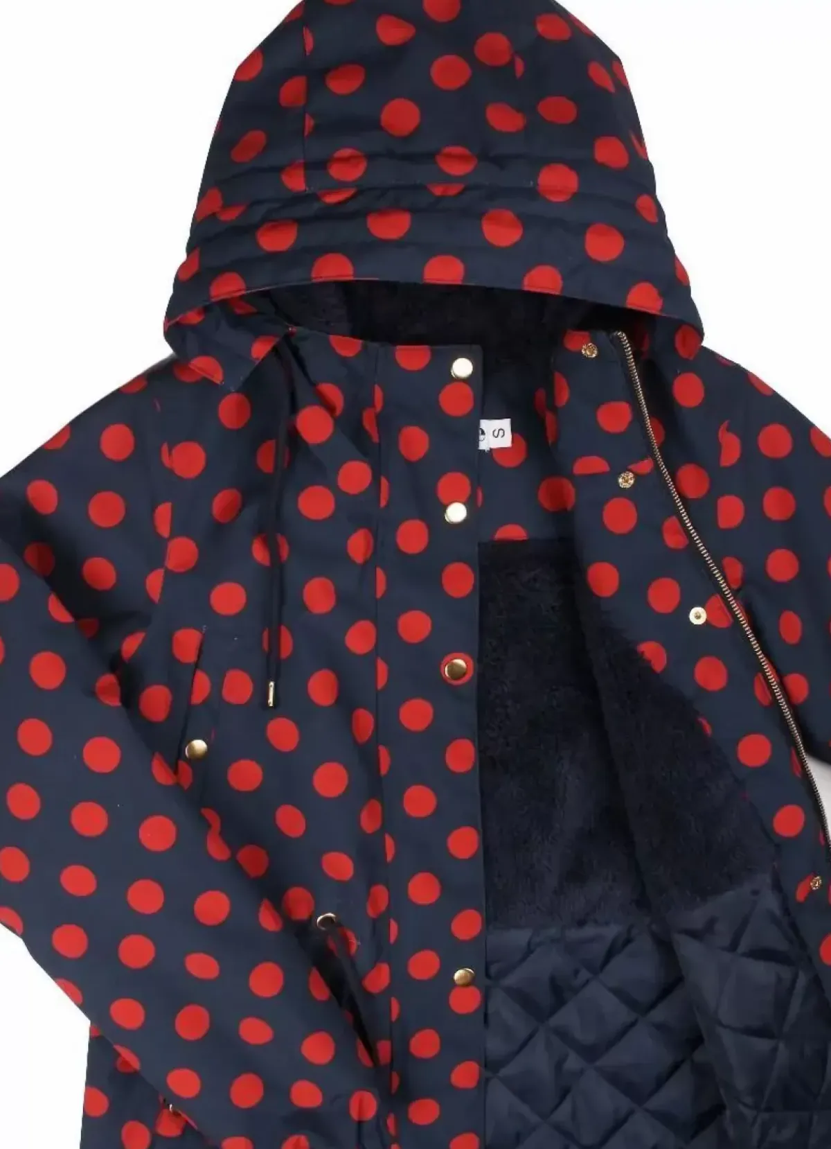 Danefæ Winterjacken>Danflora Winter Parka Dark Navy/Dark Rust Dots