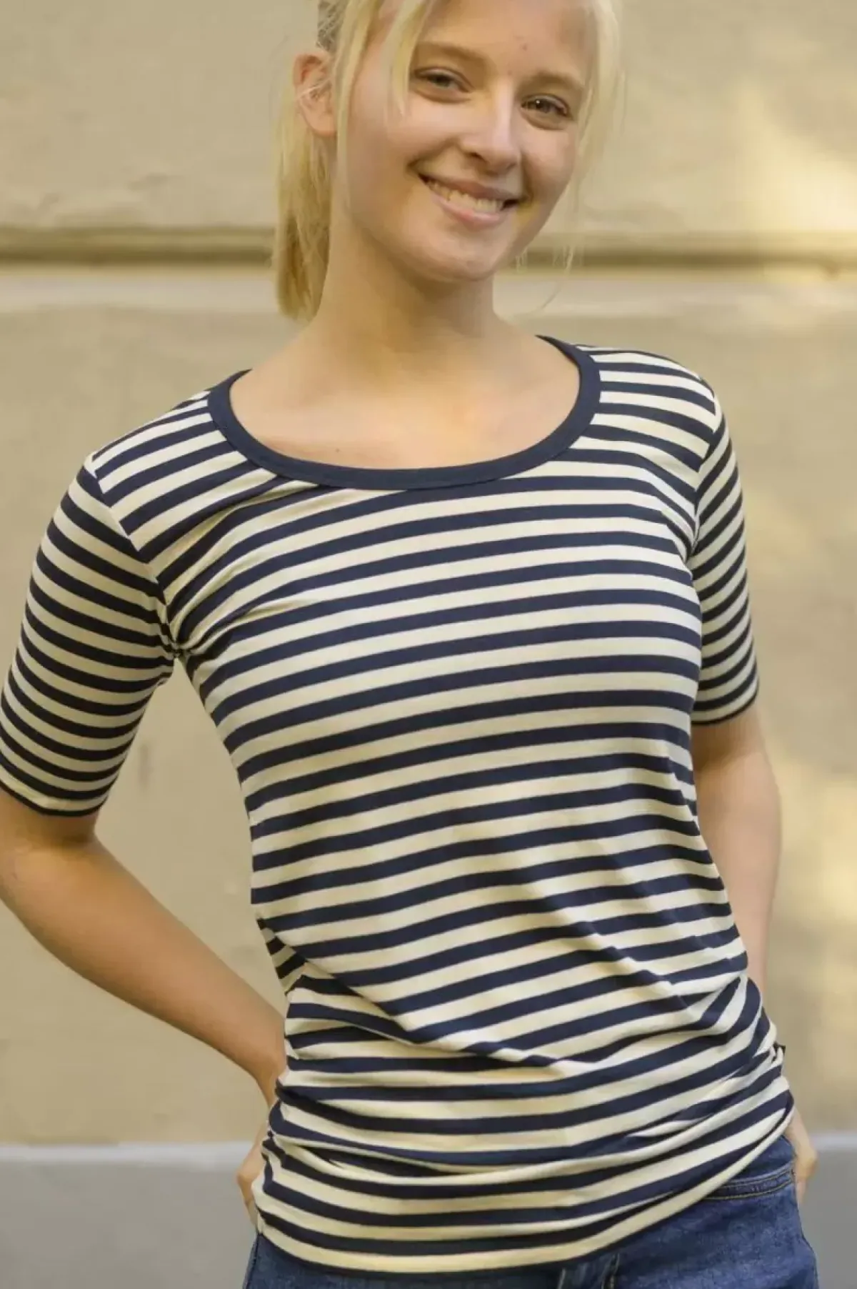Danefæ T-Shirts>Ess - Danemimi Wool Ss Navy/Chalk
