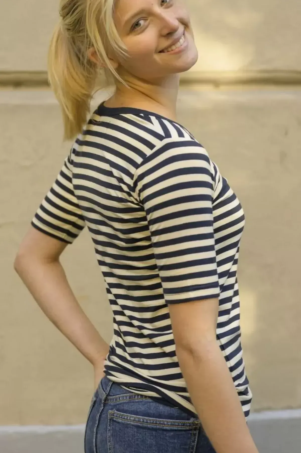 Danefæ T-Shirts>Ess - Danemimi Wool Ss Navy/Chalk