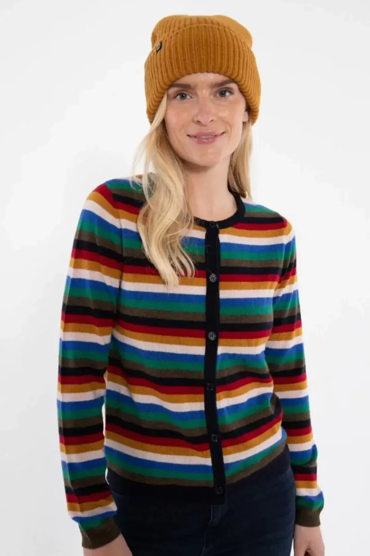 Danefæ Cardigan>Ess - Forget Me Not Merino Cardigan Royal Stripe