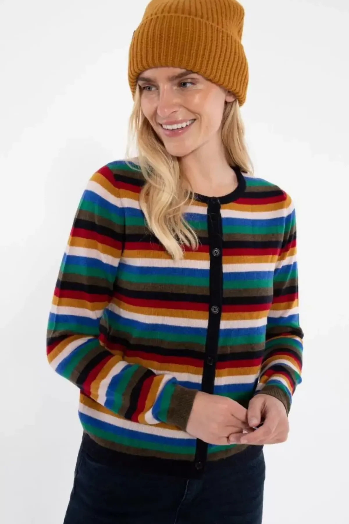Danefæ Cardigan>Ess - Forget Me Not Merino Cardigan Royal Stripe
