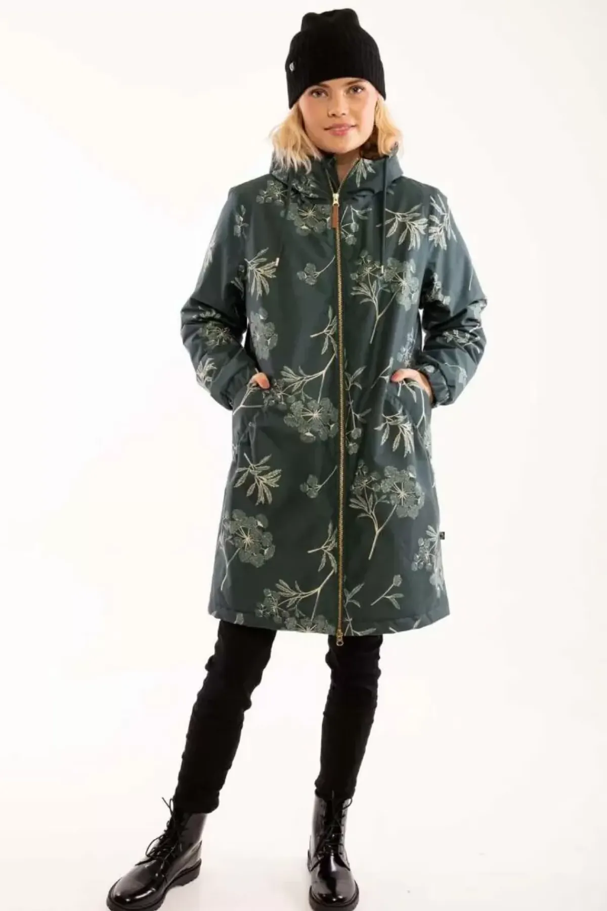 Danefæ Winterjacken>Gurli Winter Parka Black Green/Light Beige Hemlock