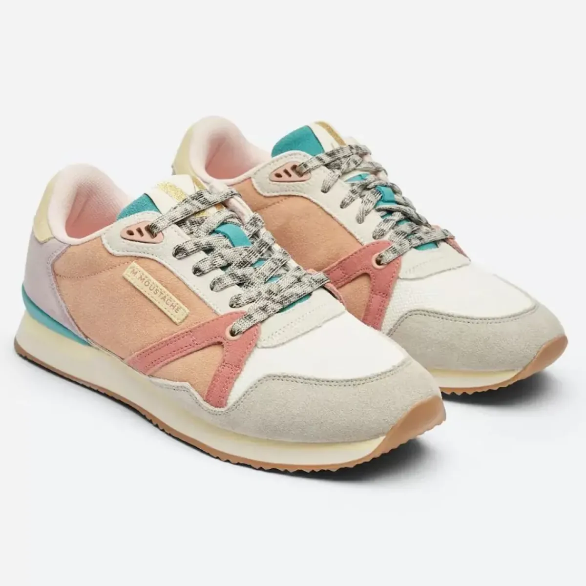Danefæ Sneakers>M.Moustache Andre Running Sneakers Suede Et Mesh Gris Blanc Blush