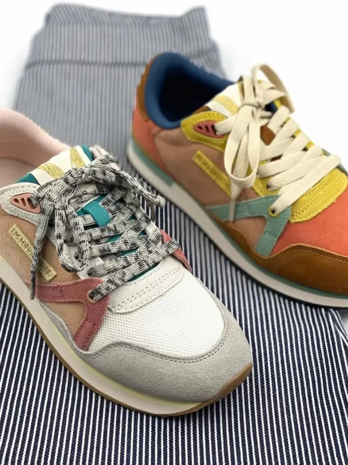 Danefæ Sneakers>M.Moustache Andre Running Sneakers Suede Cognac Saumon Vert D'Eau