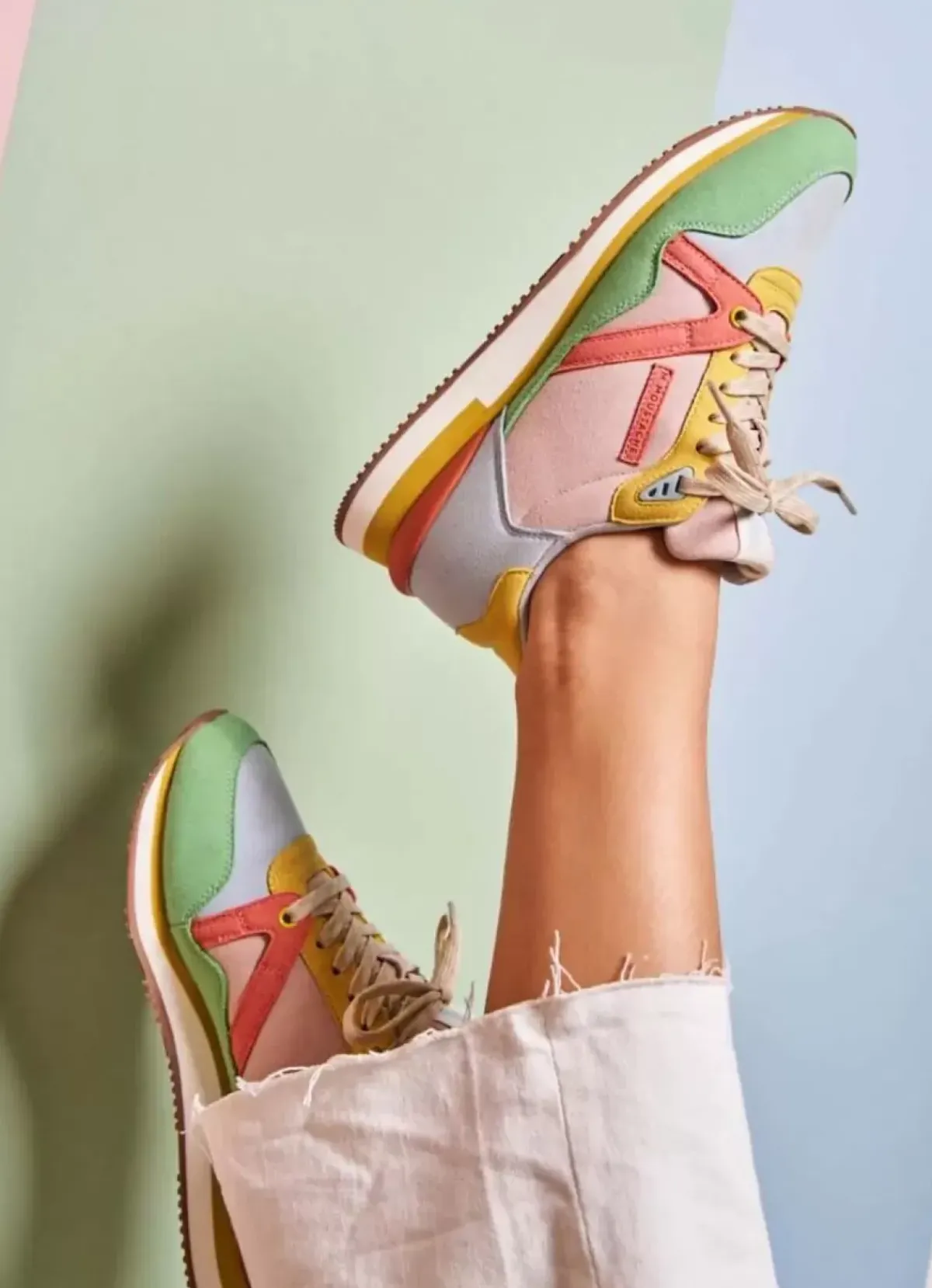 Danefæ Sneakers>M.Moustache Andre Running Sneakers Suede Vert D'Eau Ciel Saumon