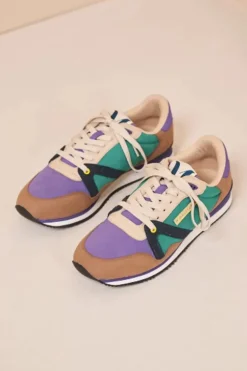 Danefæ Sneakers>M.Moustache Andre Running Sneakers Suede Taupe Violet Petrole