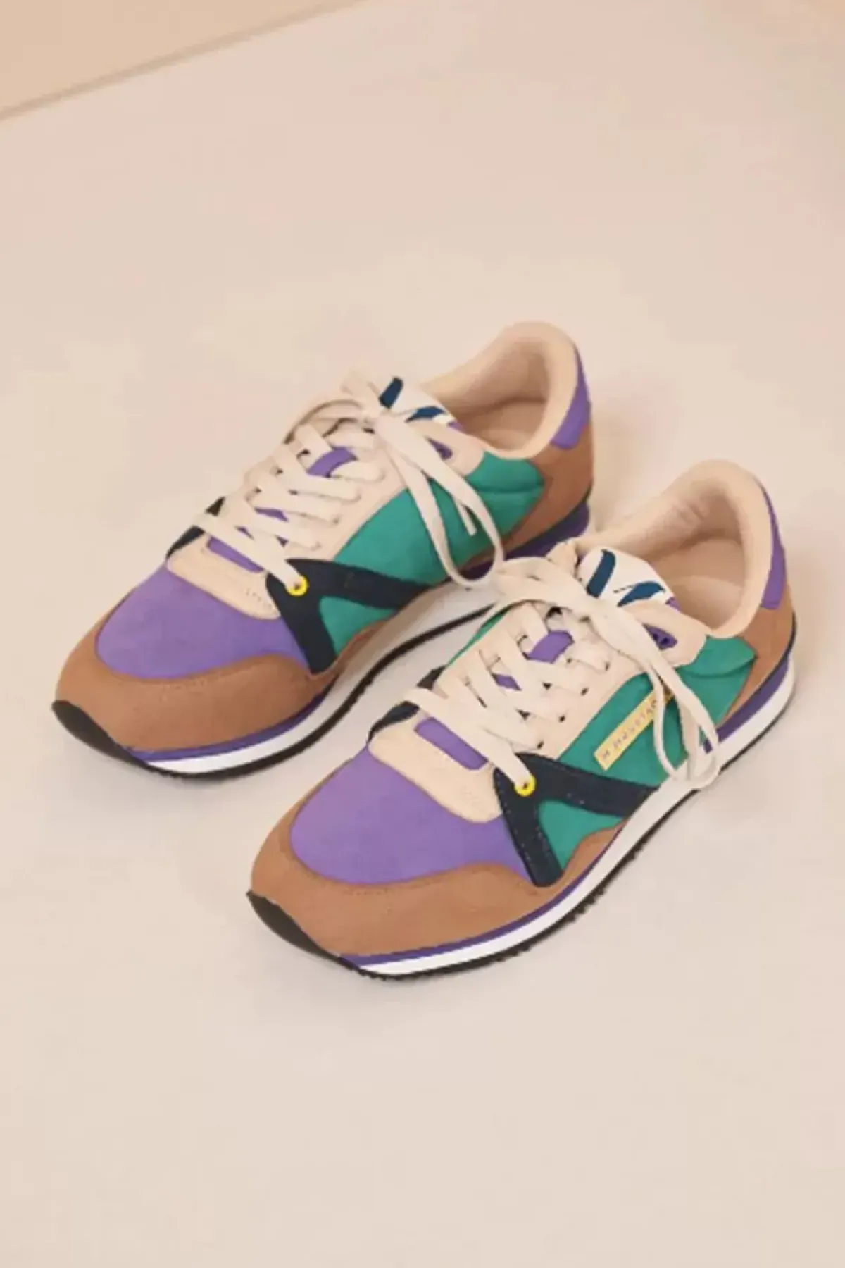 Danefæ Sneakers>M.Moustache Andre Running Sneakers Suede Taupe Violet Petrole