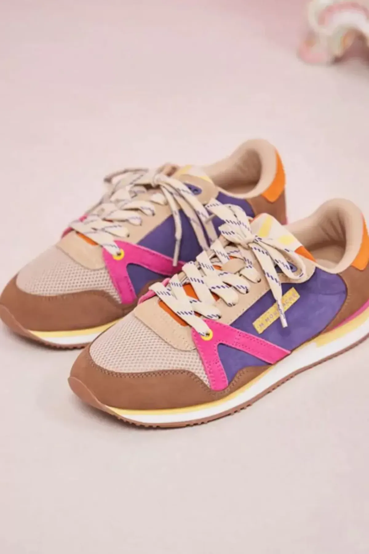Danefæ Sneakers>M.Moustache Andre Running Sneakers Suede Et Mesh Taupe Ecru