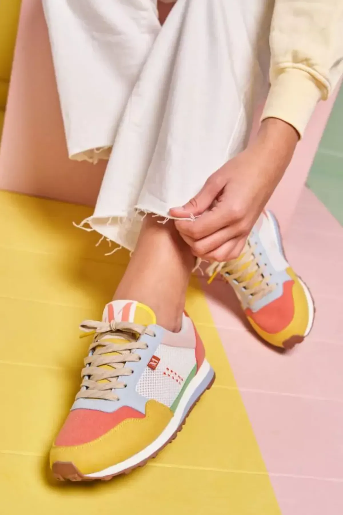 Danefæ Sneakers>M.Moustache Gabrielle Suede Jaune Corail Ciel