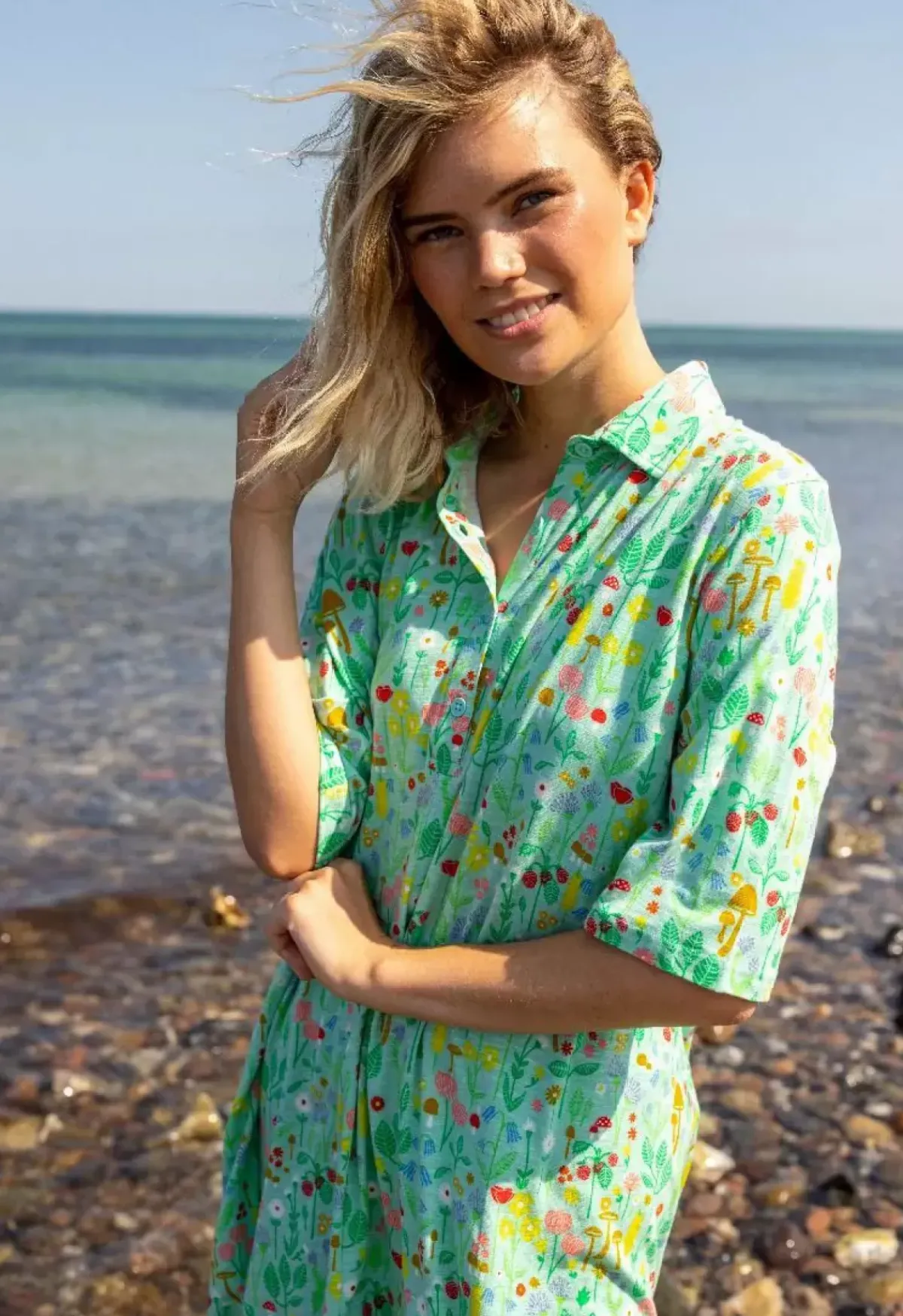Danefæ Kleider>Organic - Dananemone Viscose Slub Dress Foam Botanical