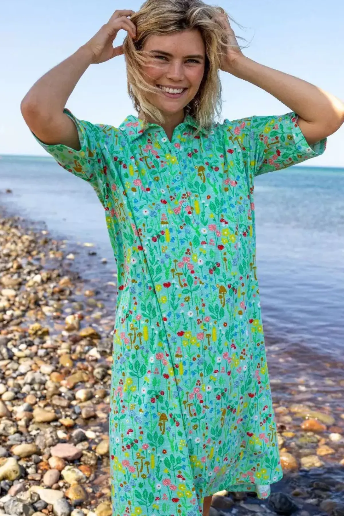Danefæ Kleider>Organic - Dananemone Viscose Slub Dress Foam Botanical