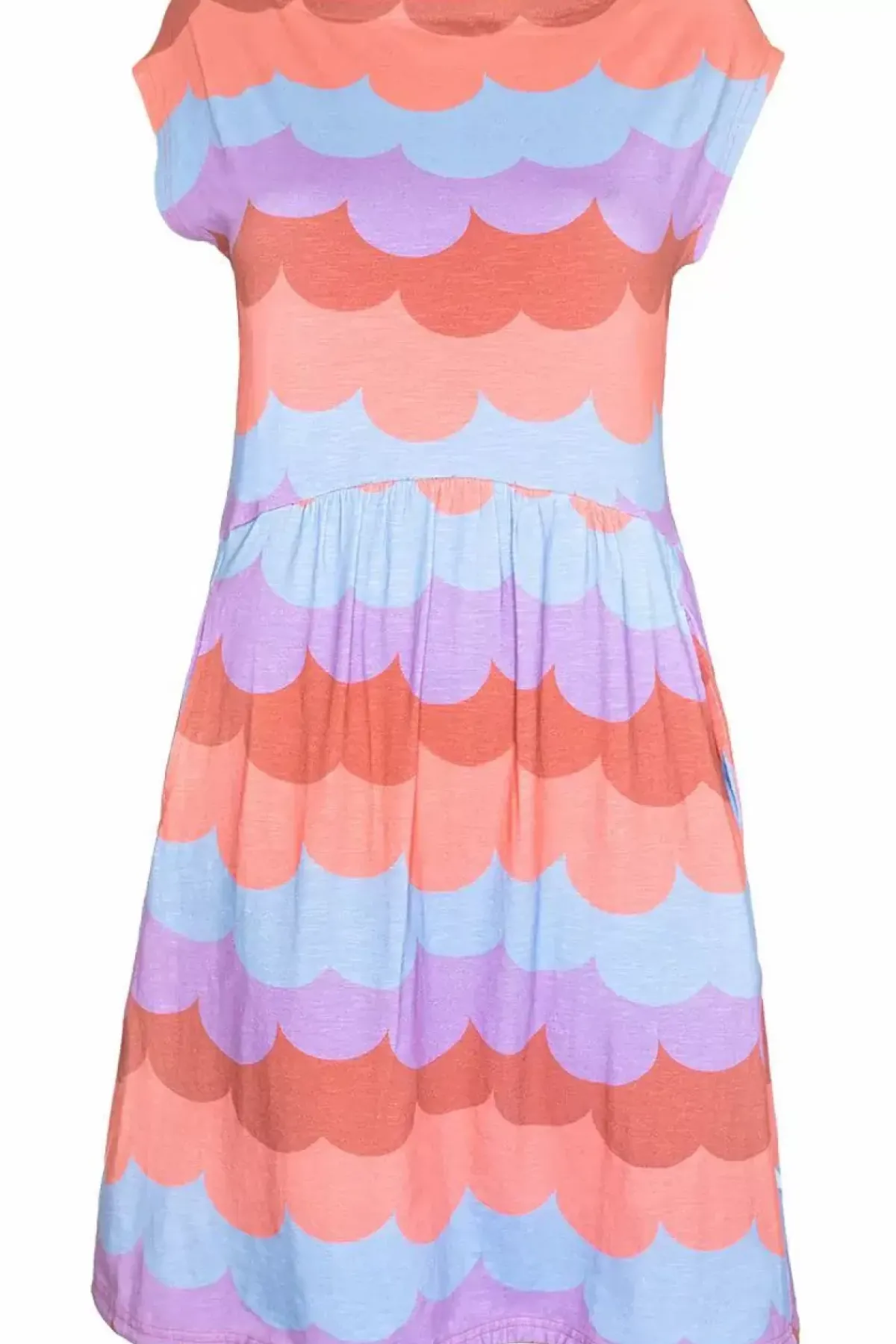 Danefæ Kleider>Organic - Danedomenica Slub Jersey Dress Warm Rose/Coral Puffy Clouds
