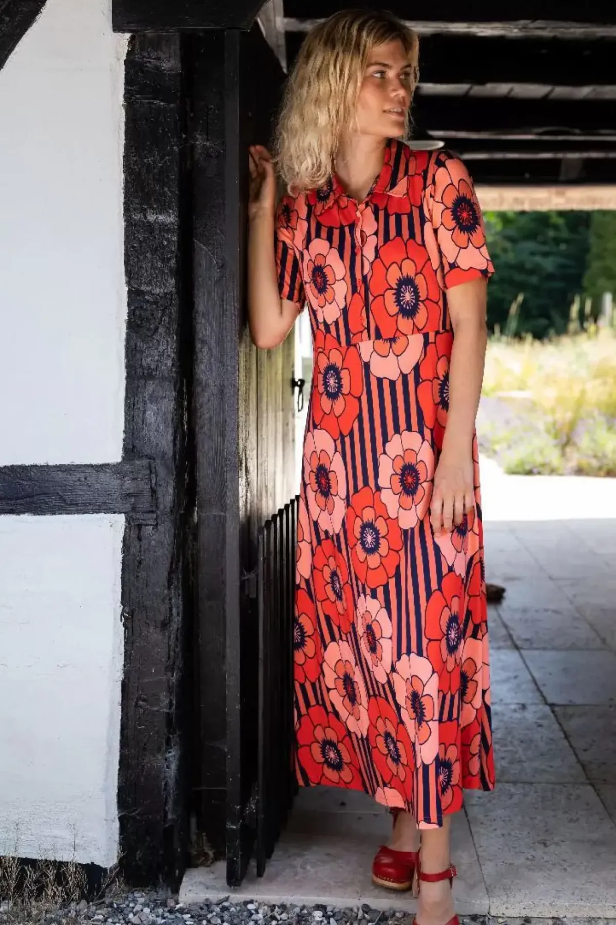 Danefæ Kleider>Organic - Danehettie Interlock Dress Bright Red Power Flower