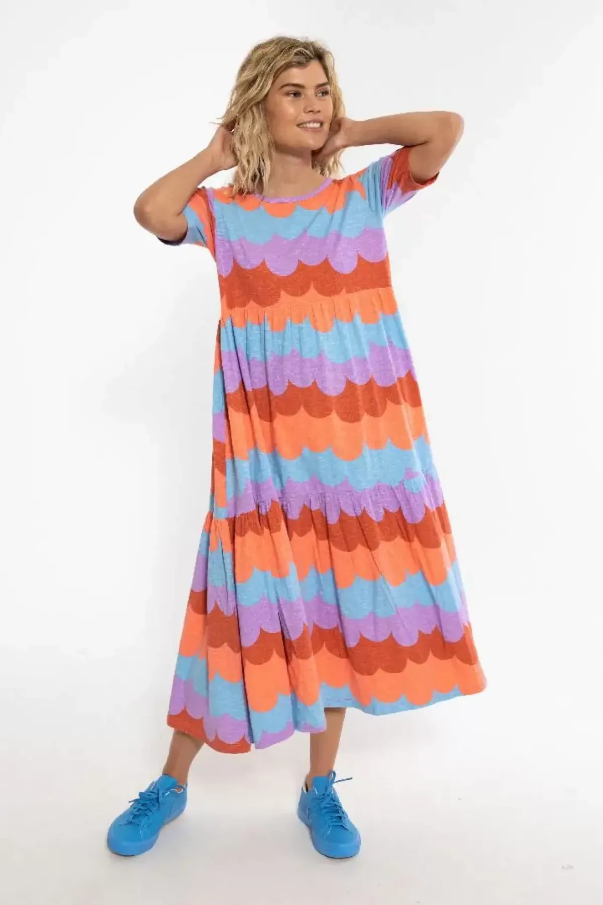 Danefæ Kleider>Organic - Danemarkise Slub Jersey Dress Warm Rose/Coral Puffy Clouds