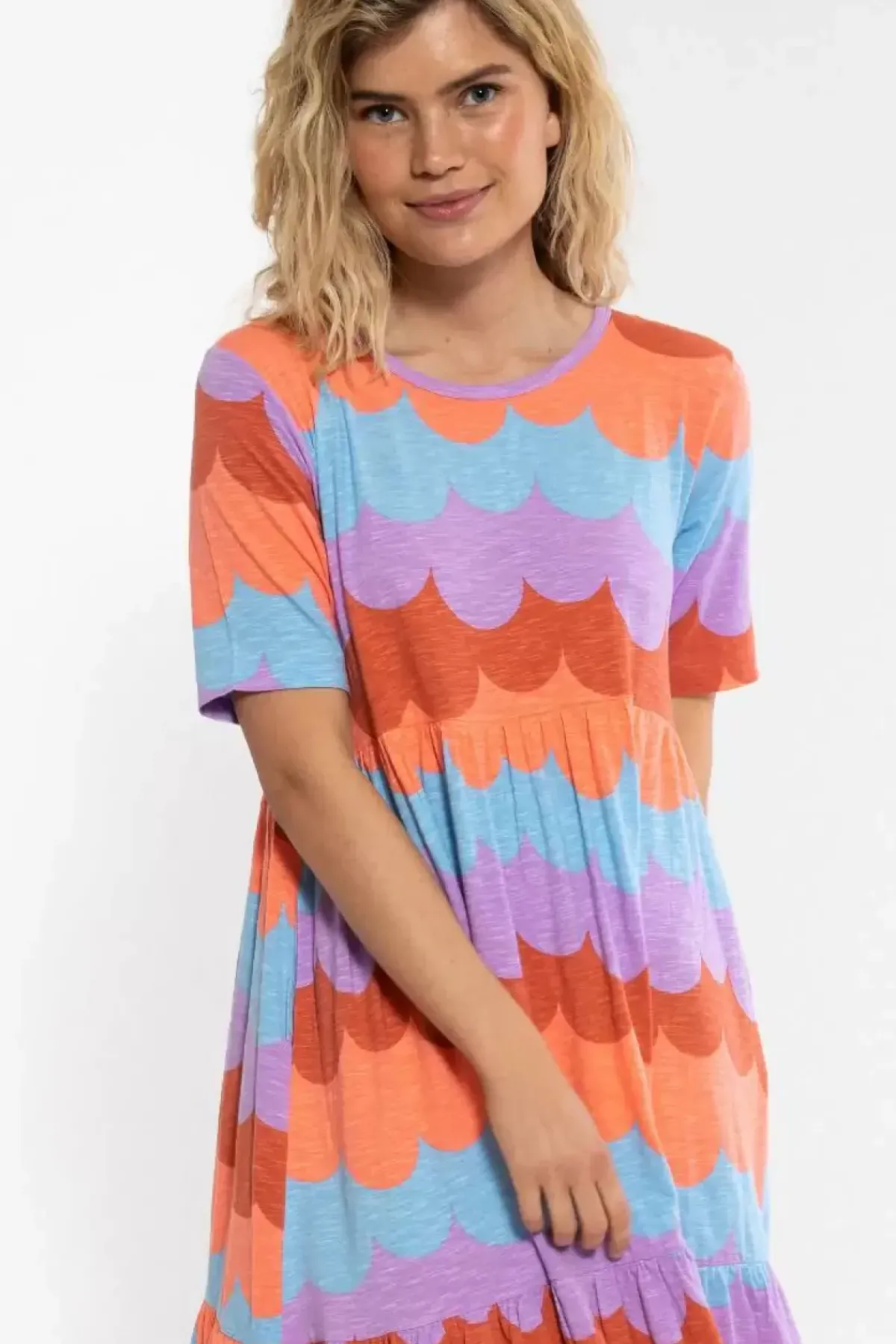 Danefæ Kleider>Organic - Danemarkise Slub Jersey Dress Warm Rose/Coral Puffy Clouds