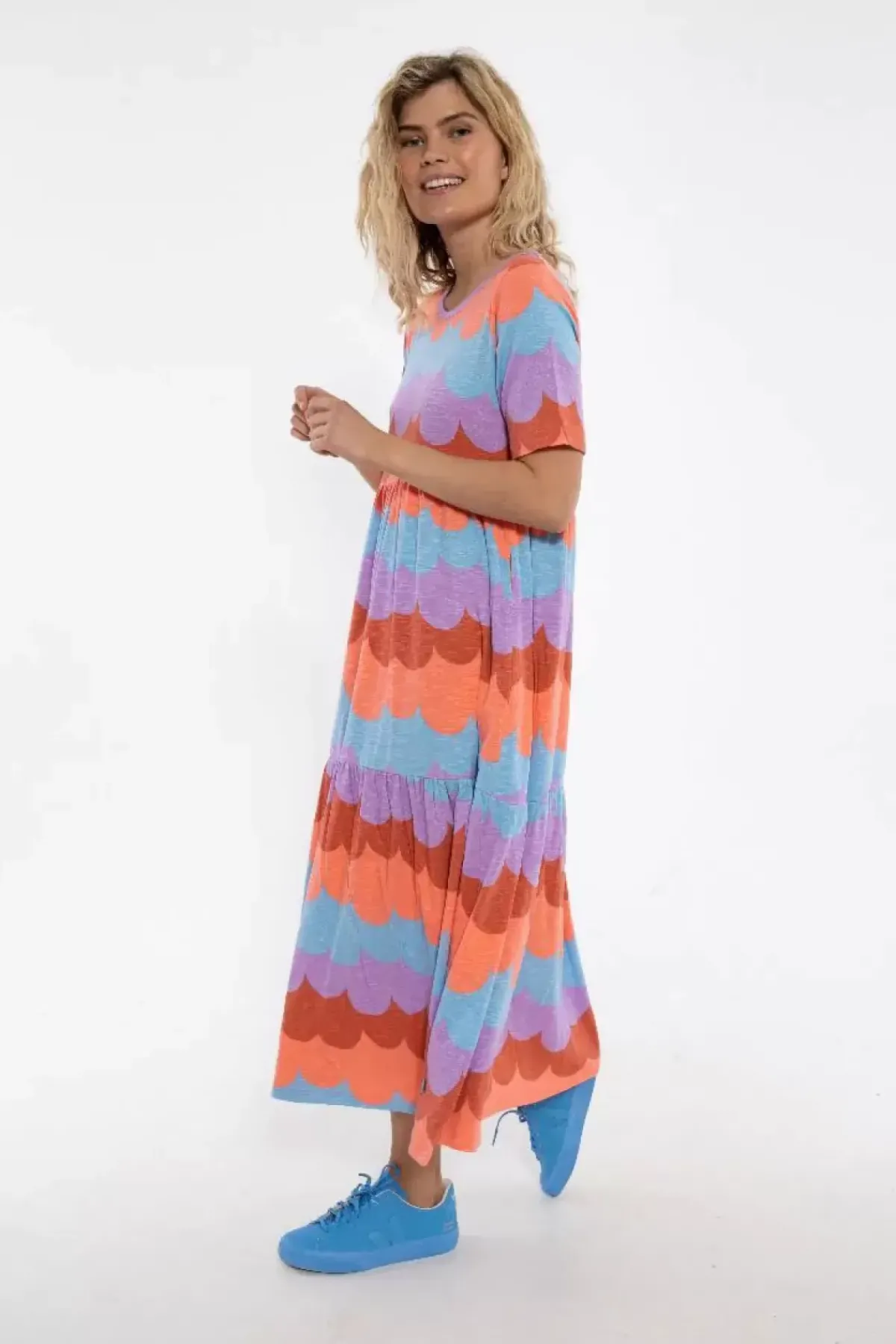 Danefæ Kleider>Organic - Danemarkise Slub Jersey Dress Warm Rose/Coral Puffy Clouds