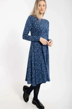 Danefæ Kleider>Organic - Danesigrid Viscose Dress Marine/Cold Blue Fleurie