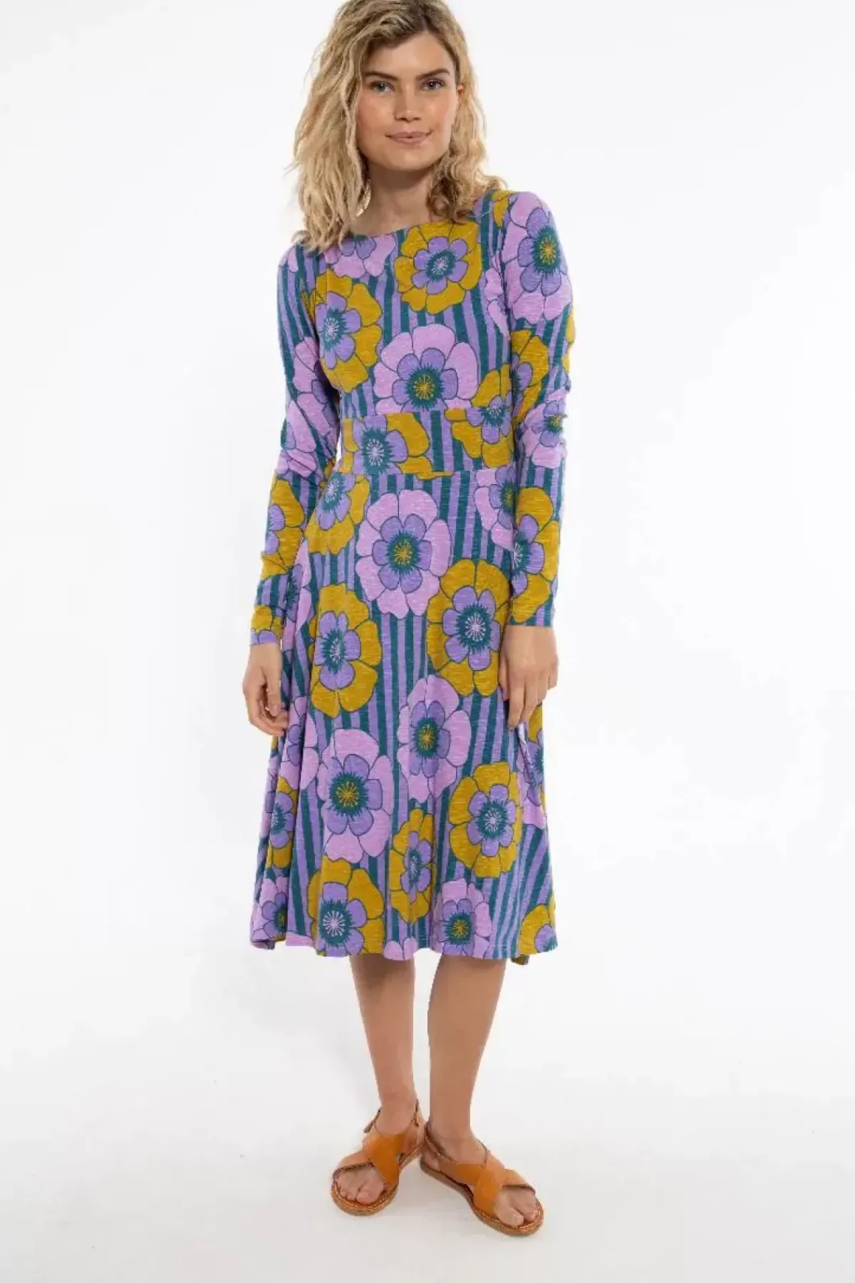 Danefæ Kleider>Organic - Danesigrid Viscose Slub Dress Viola Power Flower