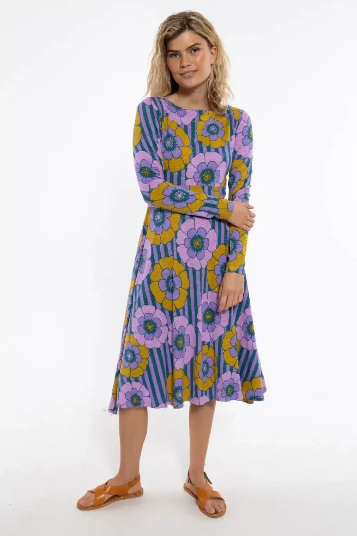 Danefæ Kleider>Organic - Danesigrid Viscose Slub Dress Viola Power Flower