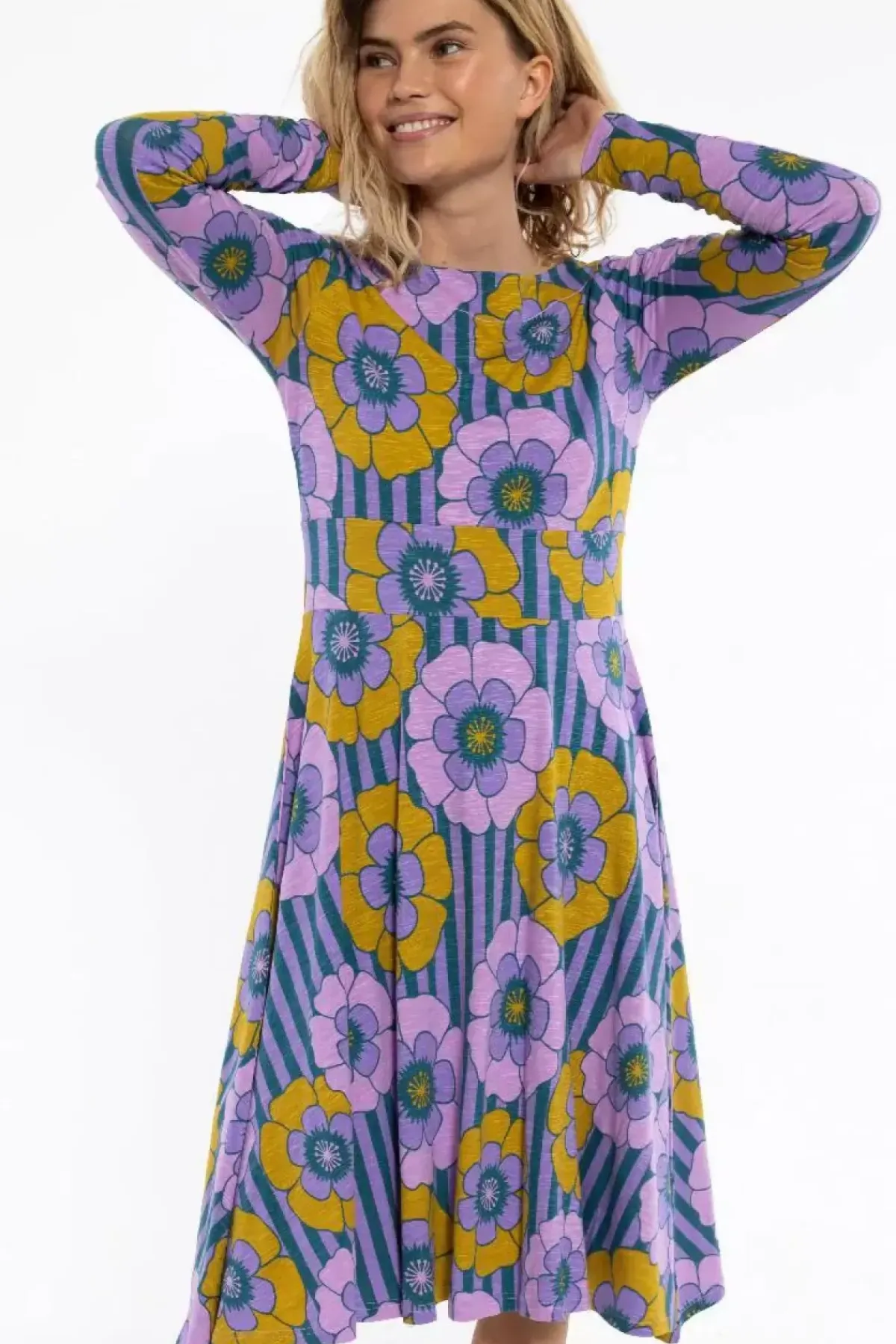 Danefæ Kleider>Organic - Danesigrid Viscose Slub Dress Viola Power Flower