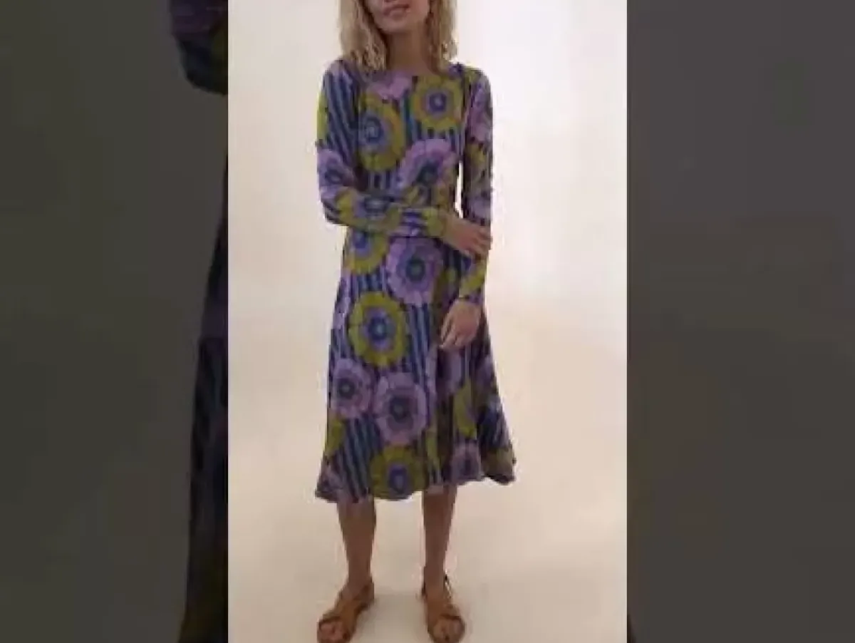 Danefæ Kleider>Organic - Danesigrid Viscose Slub Dress Viola Power Flower