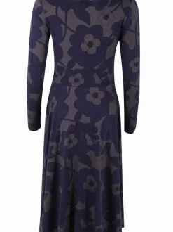 Danefæ Kleider>Organic - Danesigrid Viscose Slub Dress Grey Marine Bloom Boom