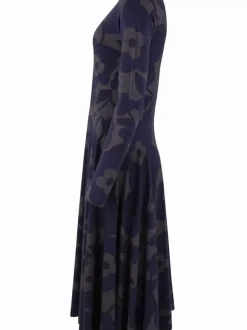 Danefæ Kleider>Organic - Danesigrid Viscose Slub Dress Grey Marine Bloom Boom