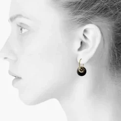 Danefæ Schmuck>Scherning Bloom Oreringe Stor Black/Guldbelagt