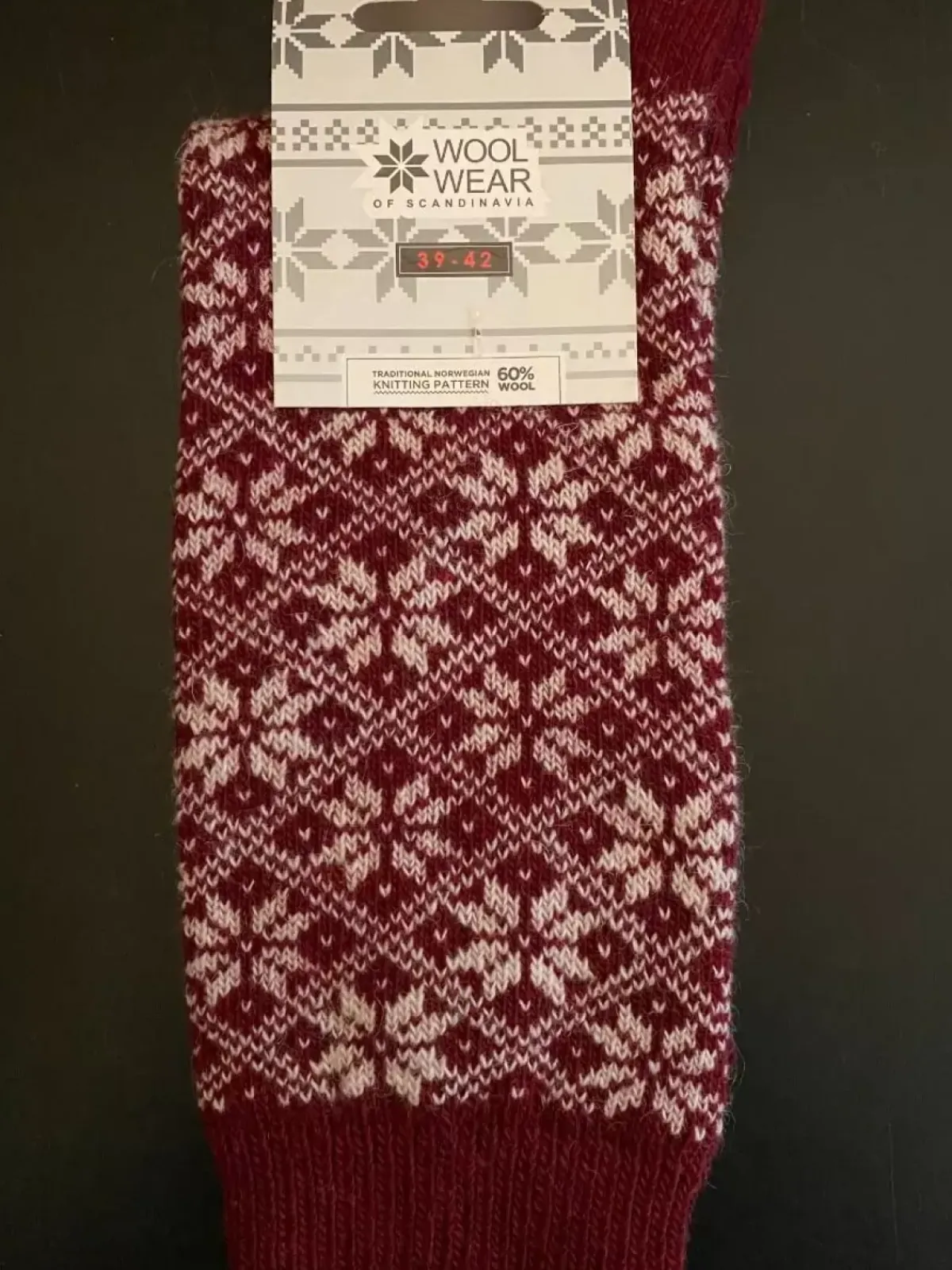 Danefæ Socken Und Strümpfe>Woolwear Uldsokker M/Snefnug Bordeaux/White Aop Nr.39