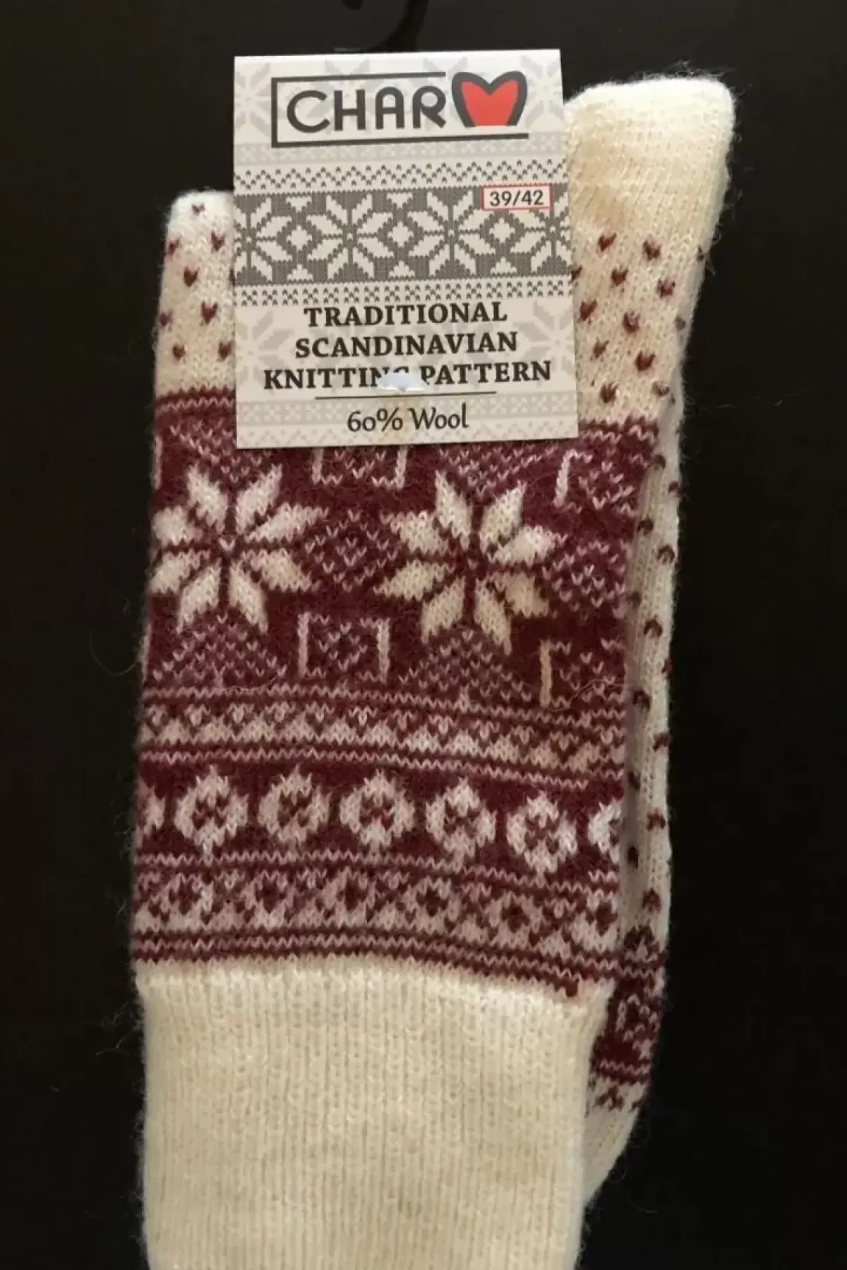 Danefæ Socken Und Strümpfe>Woolwear Uldsokker M/Snefnug White/Bordeaux Nr.37